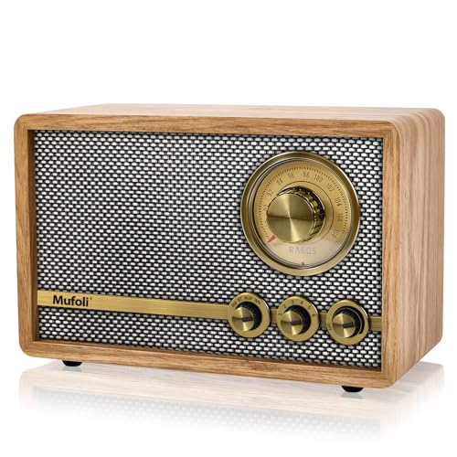 Mufoli Retro Radio with Bluetooth Speaker, Vintage Bluetooth Speaker with White Noise Function, Wood FM Radio Speaker with Rotary Tuning Dial for Home, Bedroom, Living Room, Kitchen, Cafe(RA60S-H)