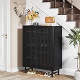 Tribesigns 6-Tier Shoe Cabinet with Louvered Doors, Large Wooden Shoe Storage Cabinet with Adjustable Shelves, Modern Freestanding Shoe Organizer Cabinet for Entryway, Hallway (Black)