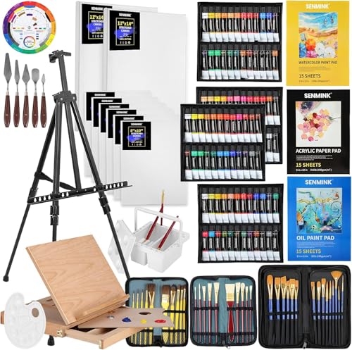 149Pcs Deluxe Artist Painting Set with Aluminum and Beech Wood Easel, 48 Colors Acrylic Paints, 24 Colors Oil Paints, 24 Colors Watercolor Paints,Art Paint Supplies for Artists, Beginner & Adults