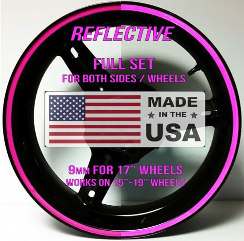 Pink 3M Reflective Wheel Stickers Stripes for 17" Motorcycle Bike or Car Rims Vinyl Graphics
