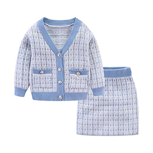 Mud Kingdom Toddler Girls Elegant Cable Knit Sweater Outfits Cute Plaid Blue 4T