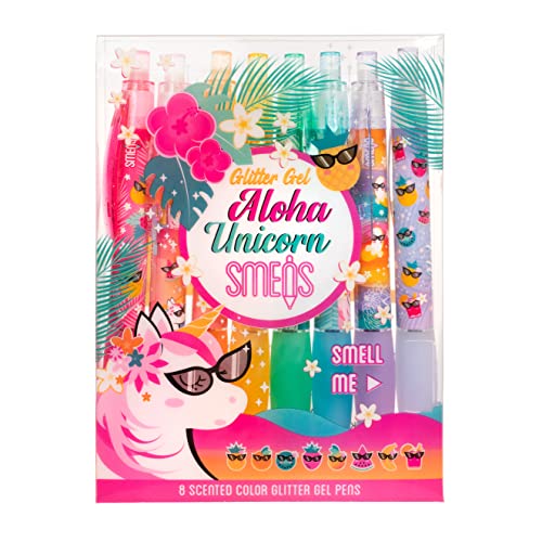 Glitter Gel Smens (Aloha Unicorn) - Patented Gourmet Scented Pens, Colored Glitter Gel Ink, Medium Point, 8 Count