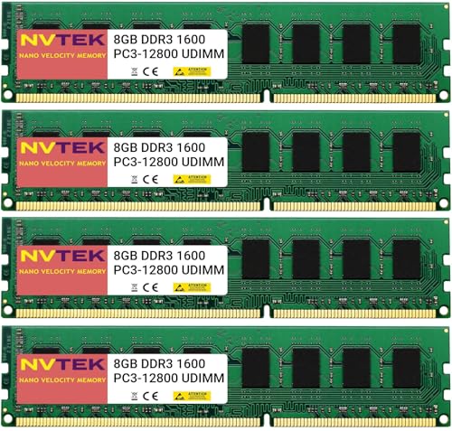 NVTEK 32GB (4X8GB) DDR3 1600MHZ PC3-12800 UDIMM 2Rx8 1.35V 240-PIN Non-ECC Unbuffered Desktop PC Computer Memory KIT