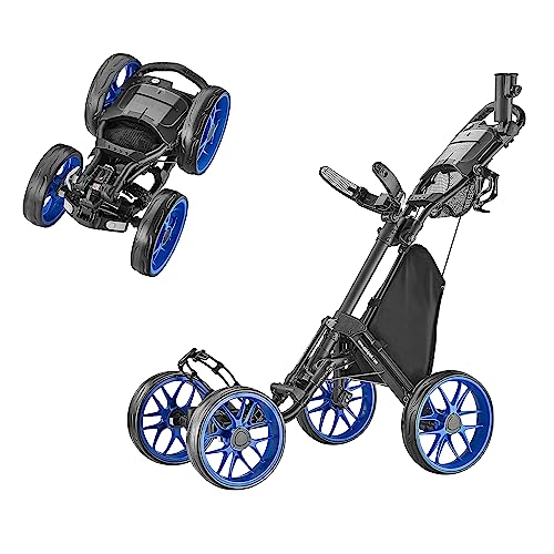 caddytek Caddycruiser One Version 8 - One-Click Folding 4 Wheel Golf Push Cart, Blue