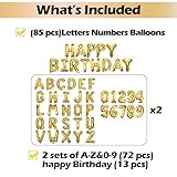 [85 PCS] 16" Gold Letter Number Balloons, Happy Birthday & 2 Sets of A-Z 0-9, Foil Mylar Aluminum Hanging Alphabet for Graduation New Year eve Birthday Party Decorations