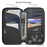 tomtoc Passport Holder Family with RFID Blocking, Passport Wallet Women Men, with Airtag & Sim Card Holder and Eject Pin, Travel Document Organizer with Wrist Strap, Up to 4 Passports, Water-resistant