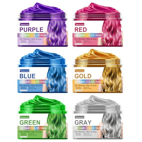 Permotary 6 Colors Temporary Hair Color Wax Styling Cream Mud, Temporary Hair Dye Wax Great for Party, Cosplay, Halloween,Fancy Dress, In Total Capcity 25.38 OZ