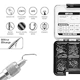 SF 10# 12# 14# 16# Fly Tying Hooks Kit Assortment Micro Barbed High Carbon Steel Standard Dry Curved Nymph Scud Pupa Fly Fishing Hook 240Pcs with Waterproof Magnetic Hook Box