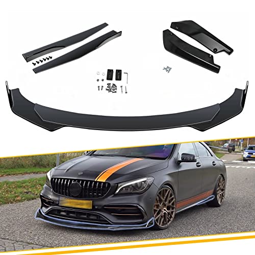 Xotic Tech Front Bumper Lip Spoiler + Side Skirt Splitter + Rear Bumper Lip Wrap Splitter Canard,Compatible with Mercedes-Benz CLA C117 C118 V177 W203 W204 W205 (Black)