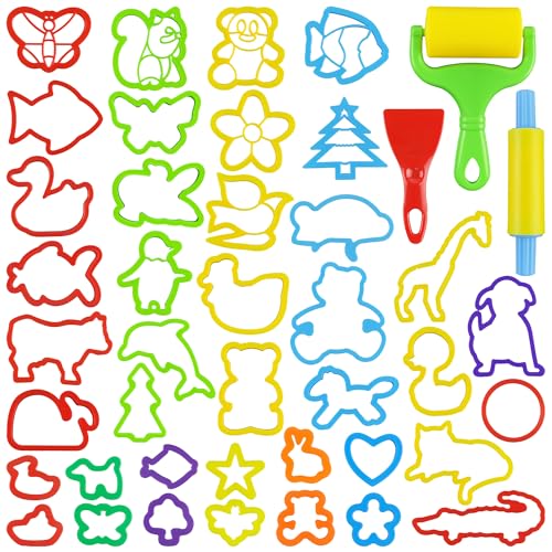 Dough Tools with 40 pcs Plastic Dough Cutters Animal Shapes, 3 pcs Basic Dough Tools