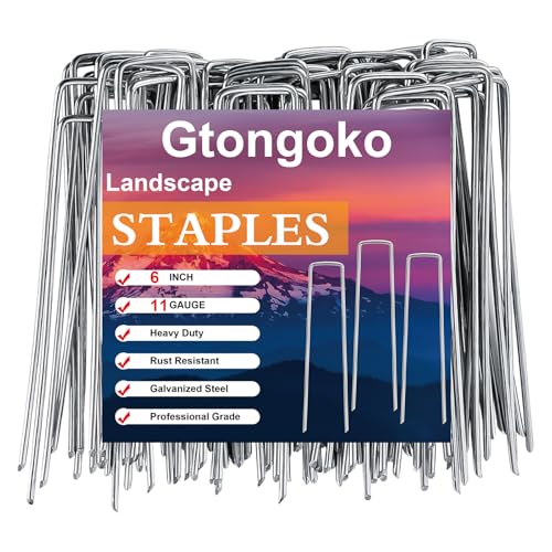 Gtongoko 500 Pack Galvanized Landscape Staples Garden Stakes Plant Cover Stakes 6 Inch 11 Gauge SOD Staples Ground Stakes for Landscaping Securing Weed Barrier Fabric