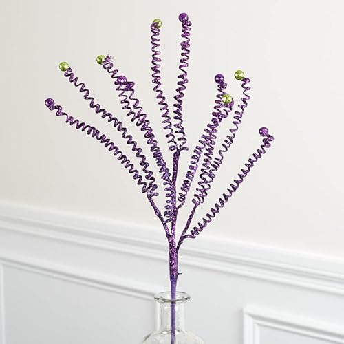 Group of 2 Mardi Gras Glittered Spring Ball Stems by Factory Direct Craft - Mardi Gras Spiral Swirls for Floral Arrangements and Decorating