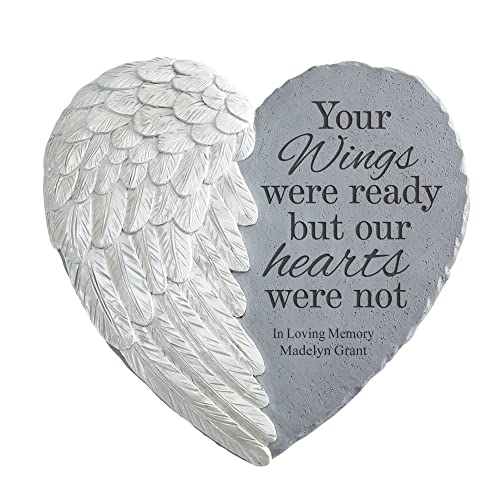 Let's Make Memories Personalized Memorial Garden Stone - Sympathy - Loss of Loved One - Condolences - Indoor/Outdoor - Durable Resin - 3D Wings of Love - Your Wings