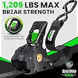 Rhino USA Retractable Ratchet Straps (4-Pack) - 1 Inch x 10 Feet (1,209lb Break Strength) - Heavy Duty Auto Self Retracting Tie Down Straps for Truck, Cargo Trailer, Motorcycle, Rad & More - Black