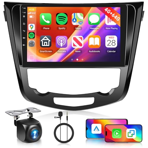 [4G+64G] Car Stereo for Nissan Rogue X-Trail Qashqai 2014-2018 with Bluetooth GPS Wireless Carplay Android Auto, Hodozzy 10.1" Touch Screen Radio with WiFi FM/RDS Radio, DSP/USB/SWC, Camera