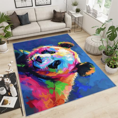 Panda Rug for Kids Bedroom - Oil Painting Panda Rugs for Living Room, Fierce Animals Area Rug, Non-Slip Washable Decorative Carpet 4x6ft