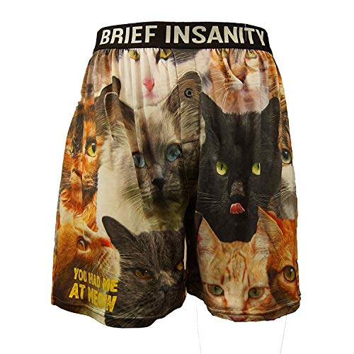 BRIEF INSANITY Comfortable Loose Fit Boxer Shorts | Funny & Cute Cat/Dog Graphic Print Boxers for Women & Men (Large, You Had Me at Meow)