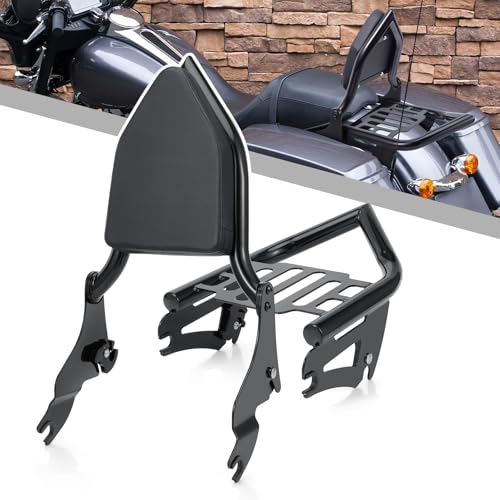 Aferrizu Detachable Sissy Bar Backrest+Luggage Rack Rear Grab Handles Bracket Kit, Fit for Harley Touring Street Glide Road King Road Glide Electra Glide 2009-2025 (Gloss Black)