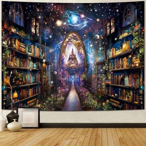 Heynvioo Mysterious Bookshelf Tapestry Galaxy Space Library Tapestry Fantasy Landscape Tapestry Vintage Aesthetic Tapestry Book Decoration Tapestry Wall Hanging Decor for Bedroom Home