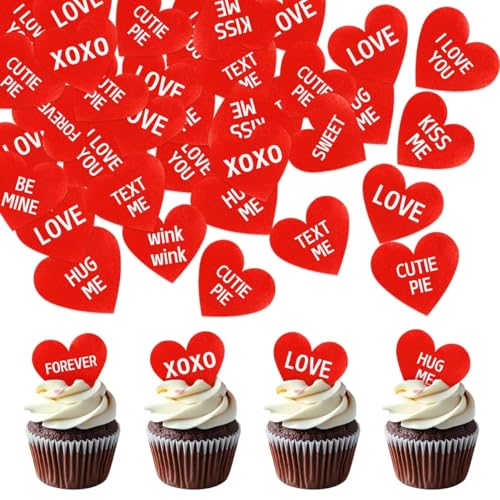 60 Pcs Edible St. Valentine's Day Cupcake Toppers with heart Decorations for Birthday and Valentine's Day Party (heart)