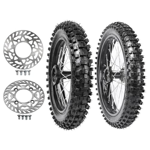 CWTD 70/100-17 Front & 90/100-14 Rear Wheels Tires Set with Disc Rotors for Dirt Pit Bikes