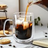 COMOME Double Walled Glass Coffee Mugs 16 OZ, Borosilicate Glass Coffee Cups Set of 4 with Spoons, Insulated Clear Coffee Mug for Hot Beverages, Cappuccino, Latte, Tea Bag.