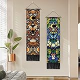 ARTCREATOR Pack of 2 Moon and Butterfly Tapestry Hippie Room Decor, Yellow and Bule Plant Flower Tapestry Boho Wall Decor, Vertical Bohemian Tapestry Wall Hanging for Room(12.8 x 51.2 inches)