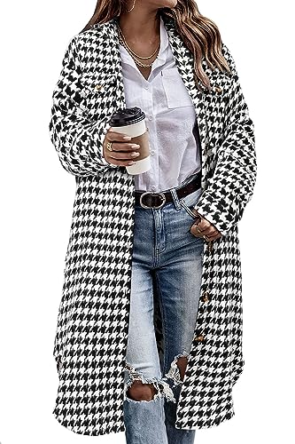 CHICZONE Womens Casual Lapel Button Down Long Plaid Shirt Flannel Shacket Jacket Tartan Trench Coat Houndstooth XL