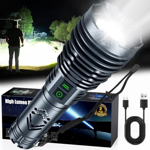 Rechargeable Flashlights High 5500.000Lumens,Super Bright LED Flashlight,Tactical Powerful Waterproof Handheld Flashlights with Zoomable 6Modes,USB Output&24H Long Life Battery for Emergency Camping