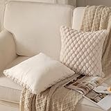 MANDIOO Pack of 2 Beige Super Soft Plush Fluffy Decorative Throw Pillow Covers 20x20 inch Faux Fur Wool Velvet Cushion Covers Pillow Cases Couch Sofa Bed Living Room