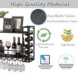 GOLASON Wall Mounted Wine Rack with Glass Holder, Metal Bottle Holder Wine Storage Display Rack for Home Bar Dining Room Kitchen (31.5 Inch, Black)