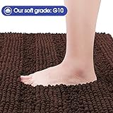 ACCUMTEK Striped Brown Bathroom Rug Set 3 Pieces Ultra Soft, Non Slip Chenille Toilet Mat, Absorbent Plush Shaggy Bath Mats for Bathroom, Bedroom, Kitchen