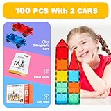 Gemmicc Magnetic Tiles 100 PCS with 2 Cars, STEM Approved Educational Magnet BuildingToys, Magnet Puzzles Stacking Blocks for Boys Girls