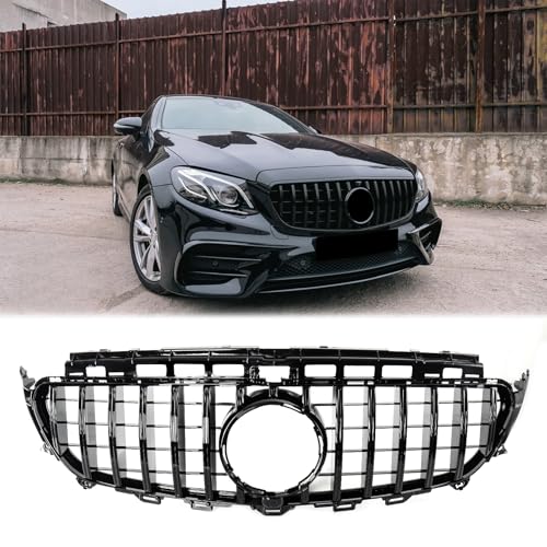 Fancemot Black Front Grille Compatible with Mercedes-Benz E-Class W213 2017-2020, Fits E300 E400 E200 E250 E43 E53 AMG | Gloss Black Sport Style Bumper Grill Replacement (Not for E63S AMG)