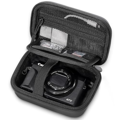 ProCase Hard Shell Digital Camera Case for Canon G7X Mark III Mark II, Sony Cybershot, PowerShot SX740, Ricoh GR III, Kodak Pixpro, Compact 4K Vlogging Small Cameras Travel Carrying Storage Bag -Black