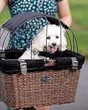 Travelin K9 Pet-Pilot MAX Wicker Bike Basket for Dogs/Cats - Includes Wire Cage Top w/Sun Shade + Plush Removable Padded Liner