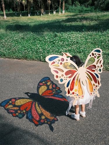 Kids Handmade Toy Butterfly Wings Colored Cellophane Light and Shadow Wood Plank Parent-Child Interaction (4 Pack)