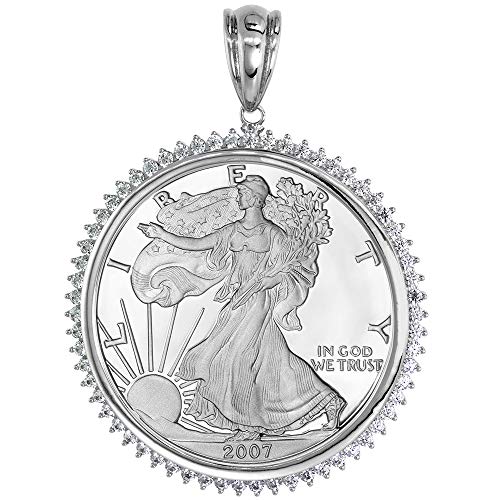 Sterling Silver Cubic Zirconia Silver Eagle Bezel CZ Halo 40.5 mm Coins Prong Back 1 oz Coin NOT Included