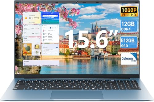 Naclud Laptops, 15.6 Inch Laptop Computer, 12GB DDR4 512GB SSD with Celeron N5095A Processor, FHD 1920x1080 Windows 11 Notebook, 52WH Battery, 180° Viewing, Type-C, HDMI, USB 3.2, 5G WiFi, BT5.0(Gray)