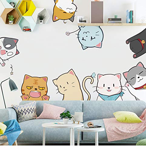 Buer Homie Cat Wall Stickers Decals, Cat Wall Decor Window Clings for Classroom, Cute Kitty Stickers Decor for Bedroom Anime Animals Peel and Stick Wall Decal for Kids Room