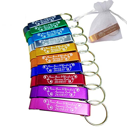 50pcs Personalized Bottle Opener With Text/Logo, Wedding Favors For Guests Custom Keychain Christmas Event Party Favors (50 Pcs + Bag)