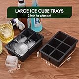 Ice Cube Tray, Large Ice Cube Moulds for Easy Release, Silicone Ice Cube Tray with Lid for Freeze, Stackable Square Ice Tray for Cocktails Whiskey Juice Coffee 【6 square 3 pack】