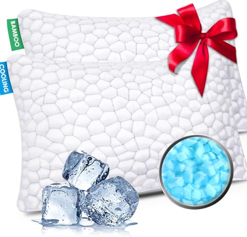 SUPA MODERN Cooling Bed Pillows for Sleeping 2 Pack Shredded Memory Foam Pillows Queen Size Set of 2, Adjustable Cool Pillow for Side Back Stomach Sleepers Luxury firm Gel Pillows for Neck Pain Relief