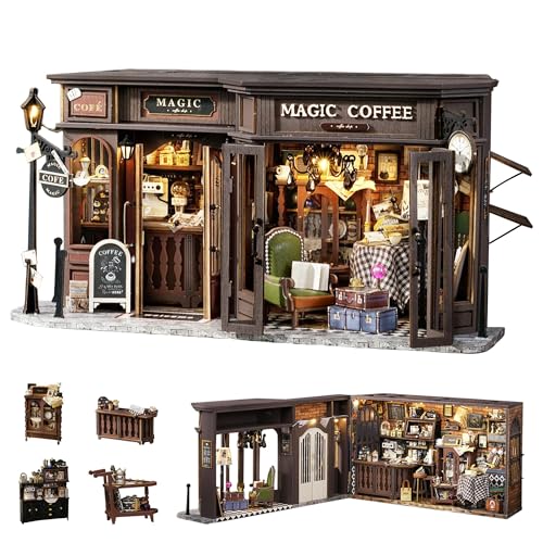 Flever Dollhouse Miniature DIY House Kit Creative Room with Furniture for Romantic Artwork Gift (Vintage Coffee Shop)