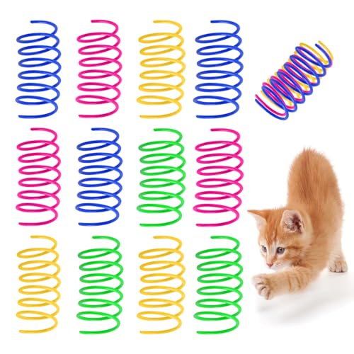 JCSHIMO 130 Pack Cat Spring Toy, Colorful Interactive Cat Toy Plastic Coil Spiral Springs for Indoor Cats Kitten Swatting, Biting, Hunting