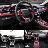 YJMOTOR for Honda 10th Gen Civic 2016 2017 2018 2019 2020 ABS Carbon Fiber Pattern Console Center Dashboard Cover and Gear Box and Steering Wheel Trims Accessories 15pcs(Set-B)