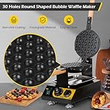 Dyna-Living Bubble Waffle Maker Commercial Bubble Waffle Machine, 1400W Egg Waffle Machine Non-stick Waffle Egg Maker with Crumb Tray, 30 Egg Cones Hong Kong Style Bubble Egg Waffle, 180° Rotating