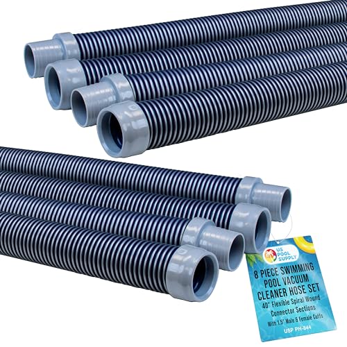 U.S. Pool Supply Pool Vacuum Hose, 8 Piece Pool Hose Set - 40" Blue Flexible Spiral Wound Connector Sections with 1.5" Male & Female Cuff Ends, Replacement Fits Most Inground Automatic Cleaner Brands
