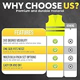 PeerBasics Safety Vests 10 Pack - Yellow Reflective High Visibility, Hi Vis Silver Strip, Men Women, Work, Cycling, Runner, Surveyor, Volunteer, Crossing Guard, Road, Construction, Neon (Mesh, 10)