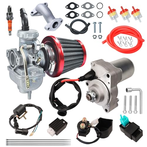 HOOUP PZ20 Carb Carburetor Air filter Starter Motor CDI Relay Ignition Coil Kit for 50cc 110cc 125cc Tao Tao Coolster Apollo Kazuma Sunl Chinese Quad Kids ATV Four Wheeler 4 Stroke Engine Parts Red